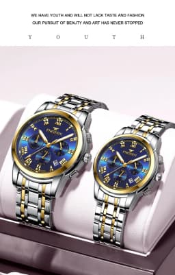 BINBOND 2pcs Couple Watches Fashion Top Brand Men Ladies for Quartz Watch Lover Waterproof Stainless Steel Watch Valentine Gift