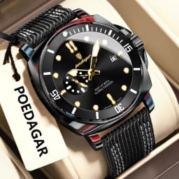 POEDAGAR Luxury Fashion Male Wristwatch Luminous Waterproof Date Watches For Men Nylon Leather Quartz Business Men's Clock Reloj