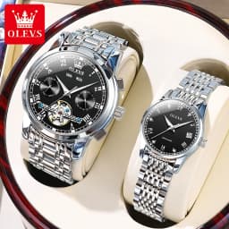 OLEVS 6607+6602 Original Men Women Watch Luxury Brand Tourbillon Mechanical Watch High End Romantic Lover Date Gift Couple Watch