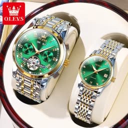 OLEVS 6607+6602 Original Men Women Watch Luxury Brand Tourbillon Mechanical Watch High End Romantic Lover Date Gift Couple Watch