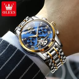 OLEVS 6607+6602 Original Men Women Watch Luxury Brand Tourbillon Mechanical Watch High End Romantic Lover Date Gift Couple Watch