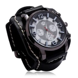 New Retro Mens Watches Genuine Leather Wide Watchband Wristwatch Fashion Punk Style Quartz Watch For Men 2025 Cowhide Bangles