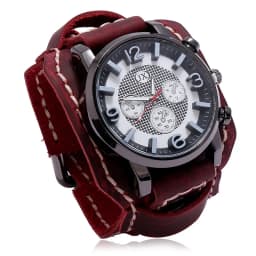 New Retro Mens Watches Genuine Leather Wide Watchband Wristwatch Fashion Punk Style Quartz Watch For Men 2025 Cowhide Bangles