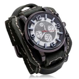 New Retro Mens Watches Genuine Leather Wide Watchband Wristwatch Fashion Punk Style Quartz Watch For Men 2025 Cowhide Bangles
