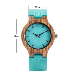 Unique Blue Genuine Leather Quartz Watch Men Women Fashion Minimalist Zebrawood Watch Case Couple Wristwatches Anniversary Gift