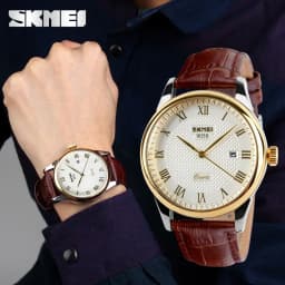 SKMEI 9058 Time Leather Strap Sports Waterproof Wristwatches Date Clock Lovers Quartz Women Men Watch Love Witness Reloj Hombre