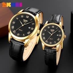 SKMEI 9058 Time Leather Strap Sports Waterproof Wristwatches Date Clock Lovers Quartz Women Men Watch Love Witness Reloj Hombre
