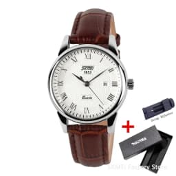 SKMEI 9058 Time Leather Strap Sports Waterproof Wristwatches Date Clock Lovers Quartz Women Men Watch Love Witness Reloj Hombre