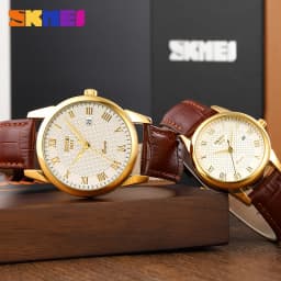 SKMEI 9058 Time Leather Strap Sports Waterproof Wristwatches Date Clock Lovers Quartz Women Men Watch Love Witness Reloj Hombre