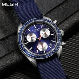 MEGIR Chronograph Canvas Strap Men Sport Quartz Watches Waterproof Calendar Casual Wristwatch with 24-hour Relogio Masculino