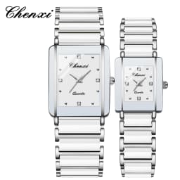 CHENXI 104A Fashion Couple Watches Rectangle Quartz Watch for Women Men Lovers Simulated-Ceramics Relojes Para Damas Reloj Mujer