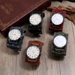 New Men's Watches Retro Clocks Punk Style Genuine Leather Strap Quartz Wristwatch 2023 Fashion Men Gift Lovers Cowhide Watch