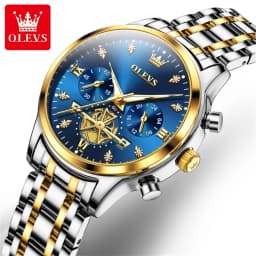 OLEVS Luxury Flywheel Design Couple Wristwatch Chronograph Waterproof Moon Phase Watch Brand Original Quartz Watch for Men Women