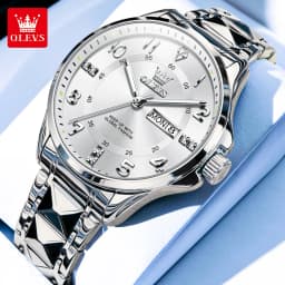 OLEVS 2910 Luxury Men Women Couple Watch Dual Calendar Display Waterproof Stainless Steel Clock Gold Diamond Couple Quartz Watch