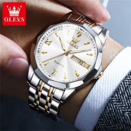 OLEVS 9998 Quartz Couple Watches Original Rhombus Mirror Waterproof Dress Wristwatch Luminous Date Fashion Watch For Men Women