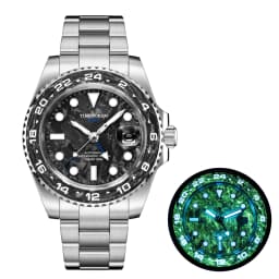 TIME TOKEN GMT Watches Carbon Fiber Sapphire Mechanical Watch 10Bar Waterproof 40mm Luxury Diver Men Wristwatch reloj hombre