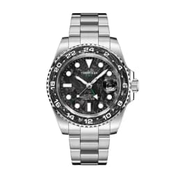 TIME TOKEN GMT Watches Carbon Fiber Sapphire Mechanical Watch 10Bar Waterproof 40mm Luxury Diver Men Wristwatch reloj hombre