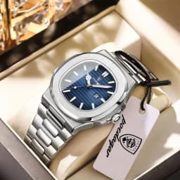 POEDAGAR Casual Couple Watch Waterproof Luminous Date Stainless Steel Love Wristwatch Square Quartz Watches for Boyfriend Reloj