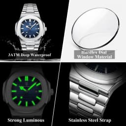 POEDAGAR Casual Couple Watch Waterproof Luminous Date Stainless Steel Love Wristwatch Square Quartz Watches for Boyfriend Reloj