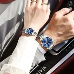 POEDAGAR Top Fashion Watches For Couple Waterproof Date Week Couple's Watches Quartz Stainless Steel Couple Watch Lovers Set+Box