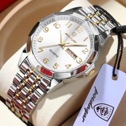 POEDAGAR Top Fashion Watches For Couple Waterproof Date Week Couple's Watches Quartz Stainless Steel Couple Watch Lovers Set+Box