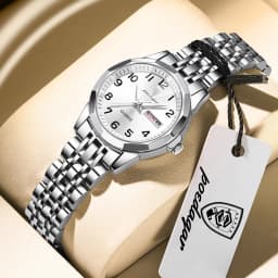 POEDAGAR Top Fashion Watches For Couple Waterproof Date Week Couple's Watches Quartz Stainless Steel Couple Watch Lovers Set+Box