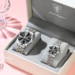 POEDAGAR Top Fashion Watches For Couple Waterproof Date Week Couple's Watches Quartz Stainless Steel Couple Watch Lovers Set+Box
