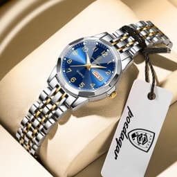 POEDAGAR Top Fashion Watches For Couple Waterproof Date Week Couple's Watches Quartz Stainless Steel Couple Watch Lovers Set+Box