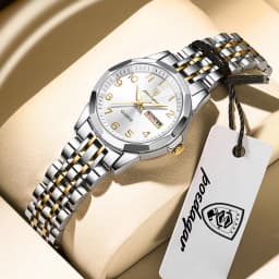 POEDAGAR Top Fashion Watches For Couple Waterproof Date Week Couple's Watches Quartz Stainless Steel Couple Watch Lovers Set+Box