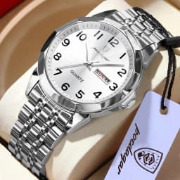 POEDAGAR Top Fashion Watches For Couple Waterproof Date Week Couple's Watches Quartz Stainless Steel Couple Watch Lovers Set+Box
