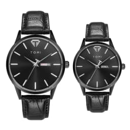 TOMI Two-Piece Casual Minimalist Men's And Women's Couple Watch Luxury Circular Large Dial Calendar Quartz Watch Clock Gift