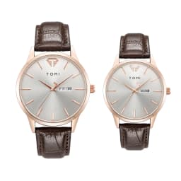 TOMI Two-Piece Casual Minimalist Men's And Women's Couple Watch Luxury Circular Large Dial Calendar Quartz Watch Clock Gift