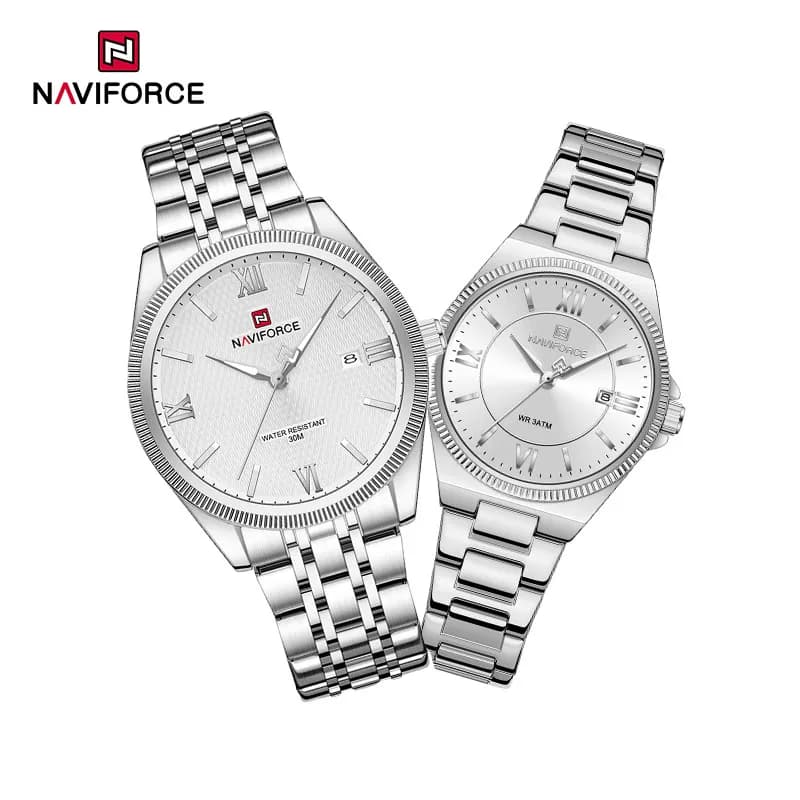 NAVIFORCE Quartz Lover Watches Calendar Display 3ATM Waterproof Stainless Steel Strap Fashion Luxury Wristwatch for Couple Gifts