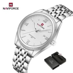 NAVIFORCE Quartz Lover Watches Calendar Display 3ATM Waterproof Stainless Steel Strap Fashion Luxury Wristwatch for Couple Gifts