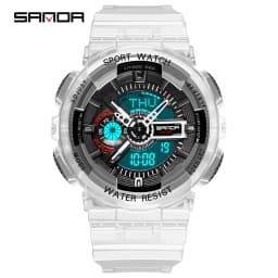 Fashion Sanda Top Brand Women Transparent Watches Waterproof Multi-function Luminous Sports Double Display Couple ElectronicBr