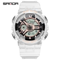 Fashion Sanda Top Brand Women Transparent Watches Waterproof Multi-function Luminous Sports Double Display Couple ElectronicBr