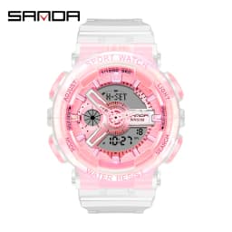 Fashion Sanda Top Brand Women Transparent Watches Waterproof Multi-function Luminous Sports Double Display Couple ElectronicBr