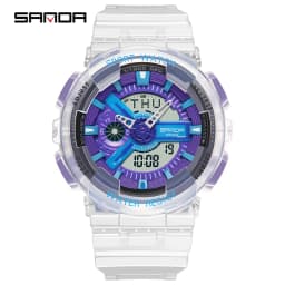 Fashion Sanda Top Brand Women Transparent Watches Waterproof Multi-function Luminous Sports Double Display Couple ElectronicBr