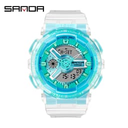 Fashion Sanda Top Brand Women Transparent Watches Waterproof Multi-function Luminous Sports Double Display Couple ElectronicBr