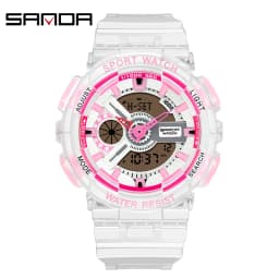 Fashion Sanda Top Brand Women Transparent Watches Waterproof Multi-function Luminous Sports Double Display Couple ElectronicBr
