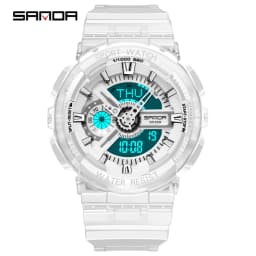 Fashion Sanda Top Brand Women Transparent Watches Waterproof Multi-function Luminous Sports Double Display Couple ElectronicBr