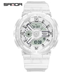Fashion Sanda Top Brand Women Transparent Watches Waterproof Multi-function Luminous Sports Double Display Couple ElectronicBr