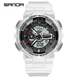 Fashion Sanda Top Brand Women Transparent Watches Waterproof Multi-function Luminous Sports Double Display Couple ElectronicBr