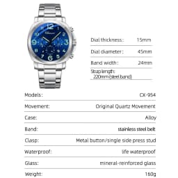 CHENXI Business Luxury Men's Quartz Watch Waterproof Stainless Steel Luminous Display Chronograph Week Date Wristwatch for Men