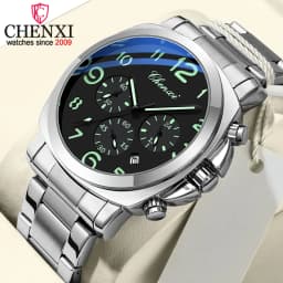 CHENXI Business Luxury Men's Quartz Watch Waterproof Stainless Steel Luminous Display Chronograph Week Date Wristwatch for Men
