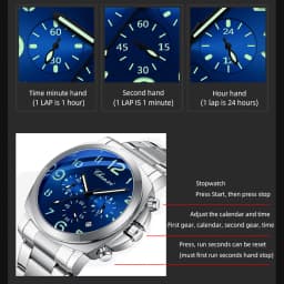 CHENXI Business Luxury Men's Quartz Watch Waterproof Stainless Steel Luminous Display Chronograph Week Date Wristwatch for Men