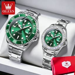 OLEVS Couple Watches Luxury Fashion Stainless Steel Original Quartz Wristwatch for Lover Waterproof Luminous Big Date Gift Box