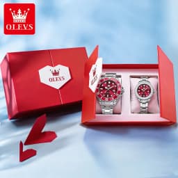 OLEVS Couple Watches Luxury Fashion Stainless Steel Original Quartz Wristwatch for Lover Waterproof Luminous Big Date Gift Box