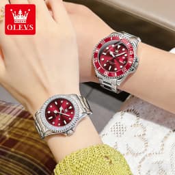 OLEVS Couple Watches Luxury Fashion Stainless Steel Original Quartz Wristwatch for Lover Waterproof Luminous Big Date Gift Box