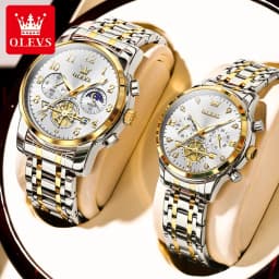 OLEVS Brand 2025 New Luxury Tourbillon Couple Quartz Watch Stainless Steel Waterproof Luminous Fashion Moon Phase Watches Lovers